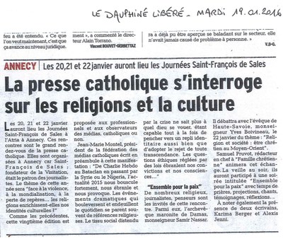 Le Dauphiné Libéré 19 01 2016 Religions et culture