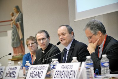 Discours d'ouverture avec Helen Osman, Mgr Nicolas Brouwet, Jean-Marie Montel, Mons. Dario Vigano